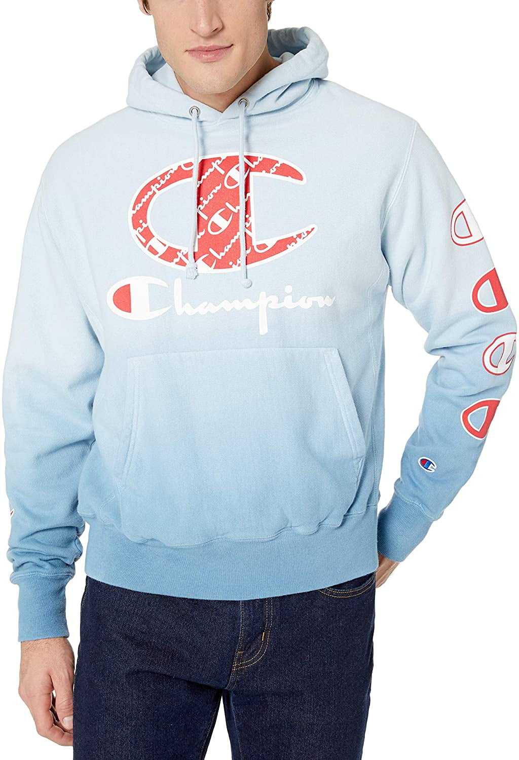 champion reverse weave hoodie blue mylar
