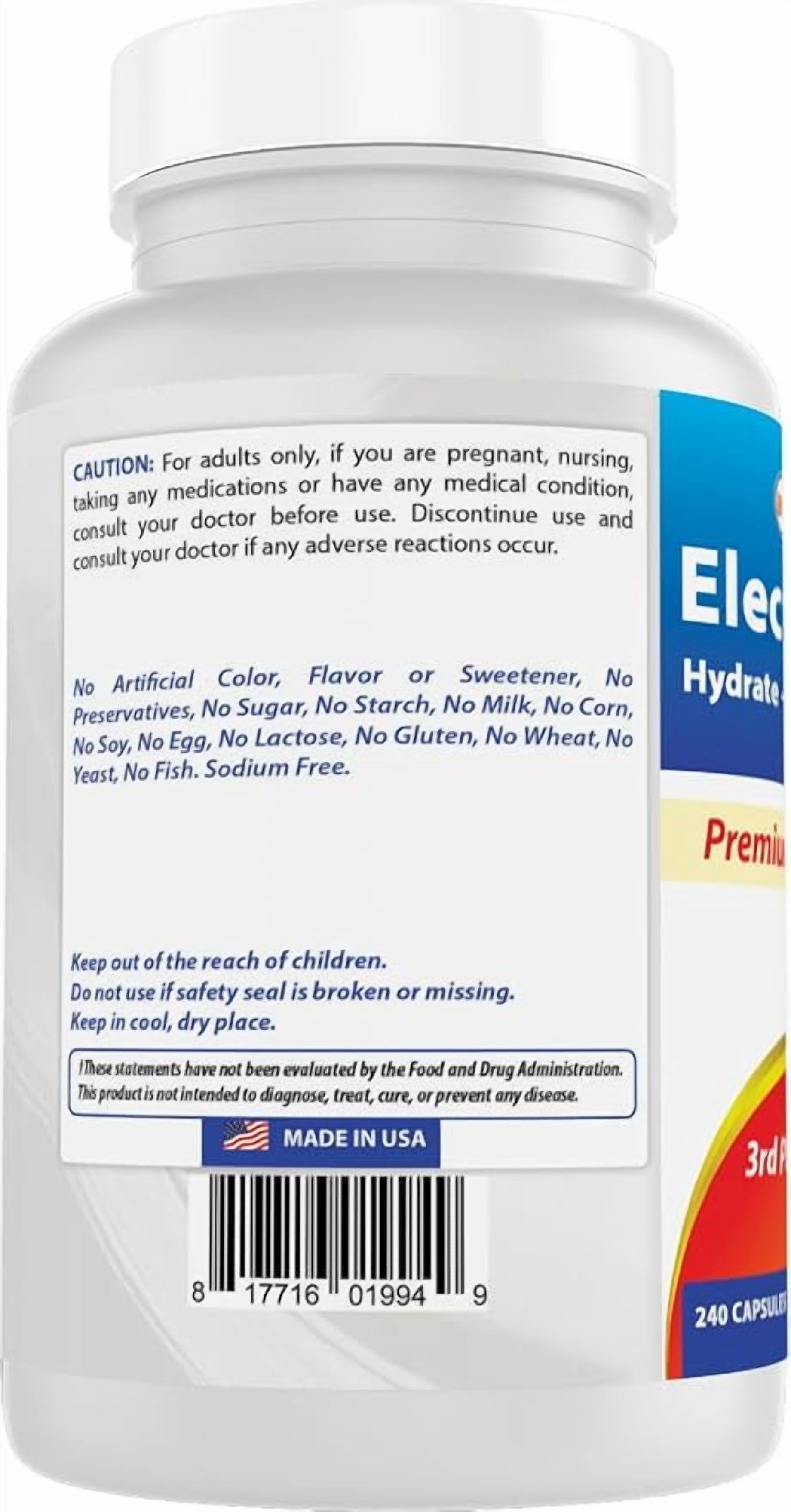 (3 pack) Best Naturals Electrolytes Hydrate-Balance- Sustain Premium Formula 240 Capsules. Gluten Free and Non-GMO.