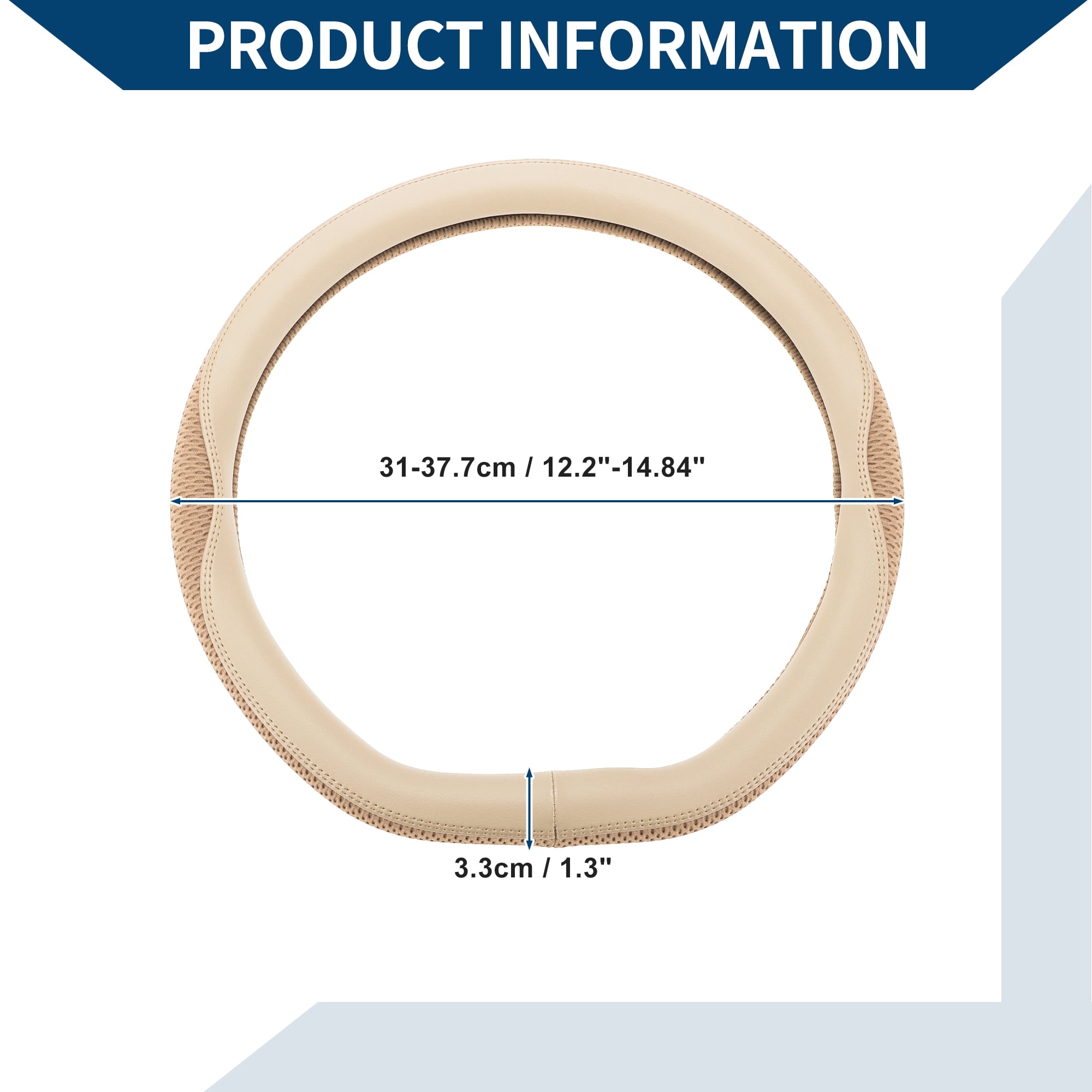 Unique Bargains Steering Wheel Cover Front for Car Vehicle Durable D Shape Ice Silk 1 Pcs Beige