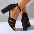 thumbnail image 5 of Xijirk Sandals Women Adjustable Ankle Strap Soft Suede Solid Block Heel Open Toe Sandals Daily and Beach Wear,9, 5 of 8