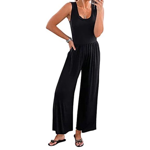 HUPOM Womens Wide Leg Pants Casual Women Capri Pants Chinos Low Waist Rise Long Straight-Leg Black M