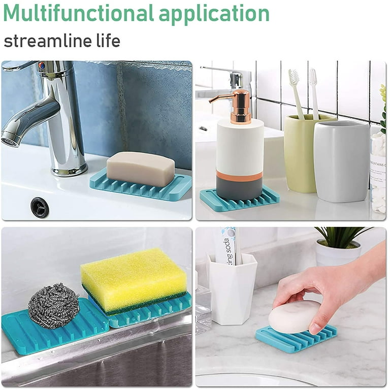 2Pack Soap Dishes, Silicone Soap Holder Self-Draining Waterfall Anti-Slip Design, Soap Savers for Bathroom, Shower, Kitchen, Bath Tub, Razor, Sponges