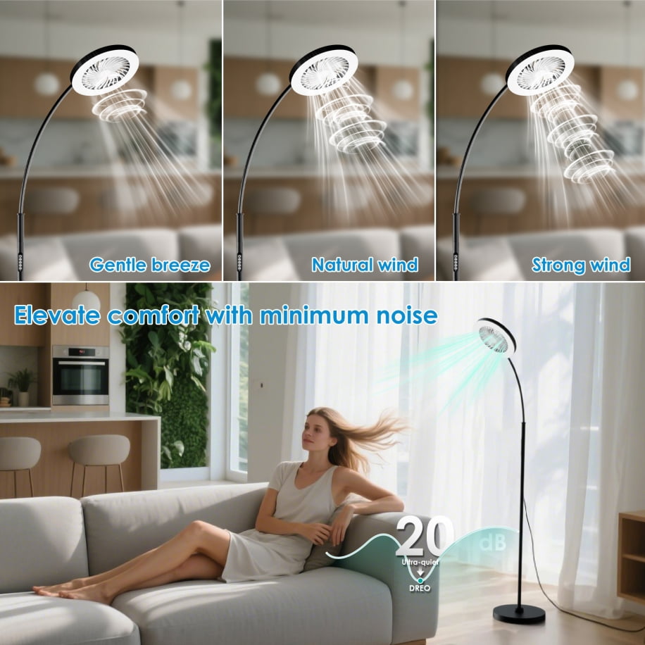 IDOGLOME Floor Fan with RGB Lights Lamp 18w 1200Lm LED Light Fixture with Standing Fan and Remote（Black）