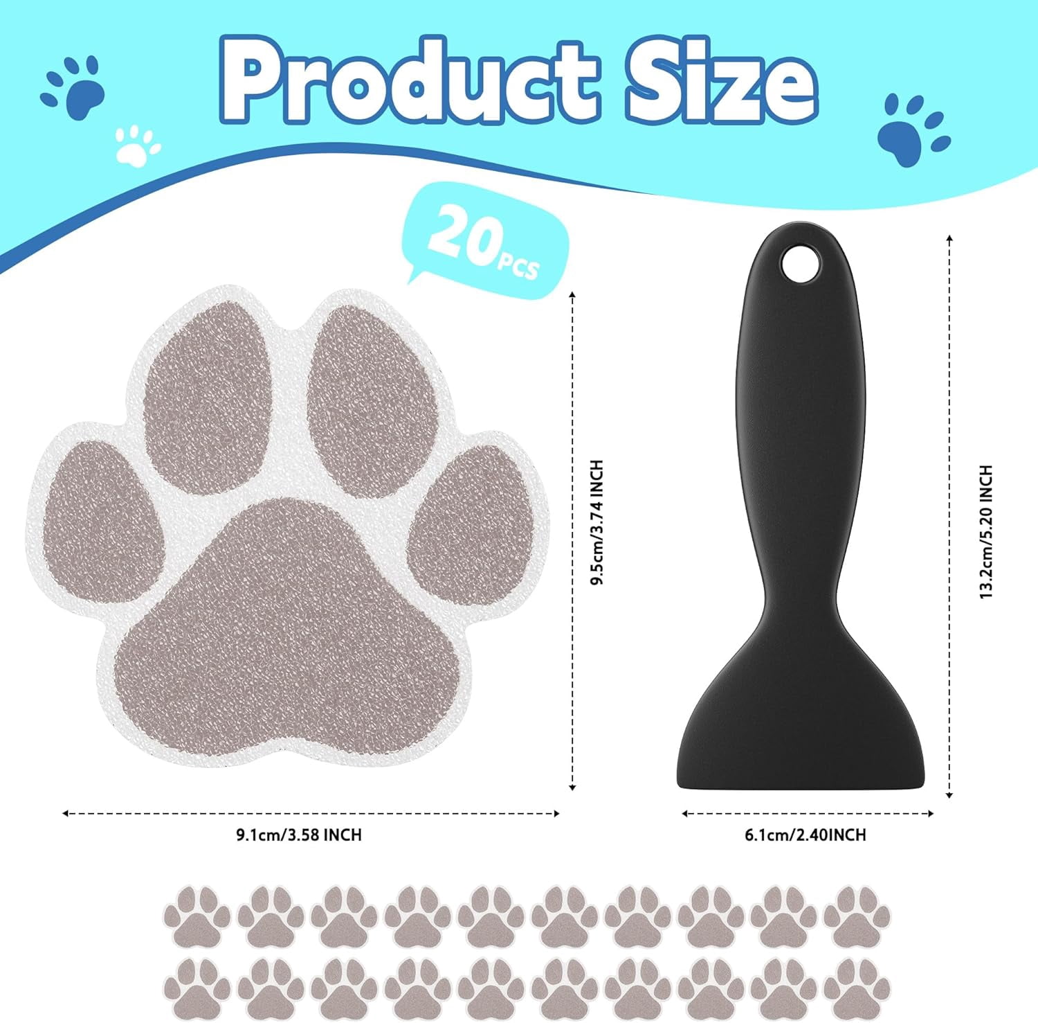 Non-Slip Bathtub Stickers, 20 PCS Large Safety Bathroom Tubs Showers Treads Adhesive Decals with Premium Scraper (Black)