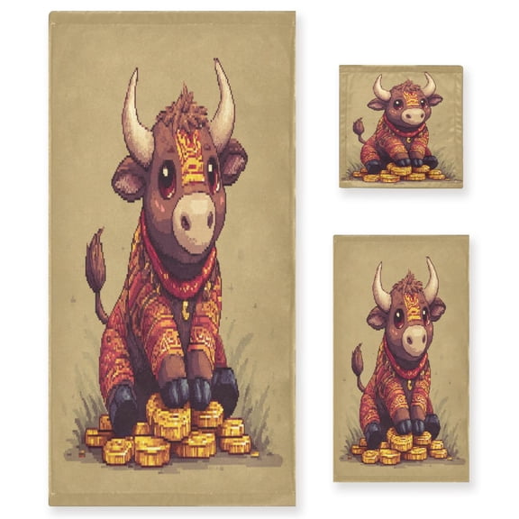 Three-Piece Towel Set Face Towel Towel Set Hand Towel Bath Towel Cotton Bath Towels Bath Towel Sets Hand Bath Towels Gray Cow