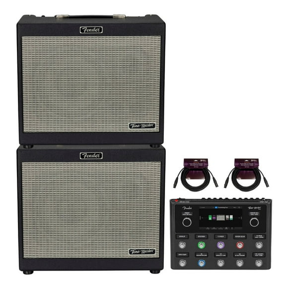 Fender Tone Master Pro Multi-Effects Guitar Pedal Workstation Bundle with 2 x Tone Master FR-10 120V 1000 W Class-D Power Amp and 2 x 25-Feet XLR Male to Female Microphone Cable (5 Items)