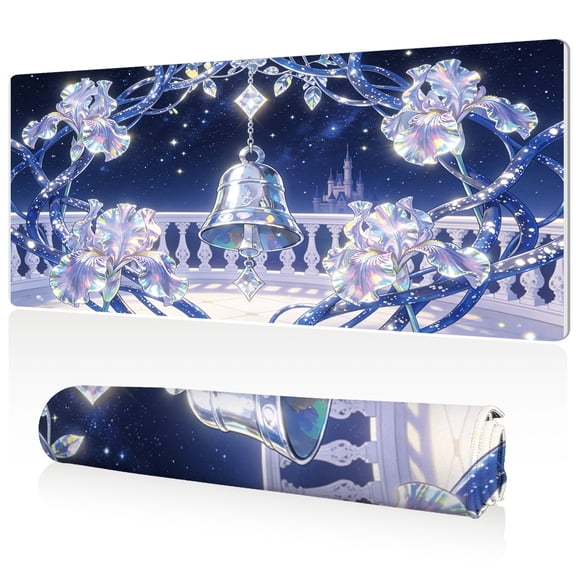 LIVEKEY Mouse Pad 80x40x0.3cm Starlit Iris with Bell and Castle Design Extra Large Full Desk Coverage Non Slip Durable Easy Clean Stitched Edges for Gaming Office