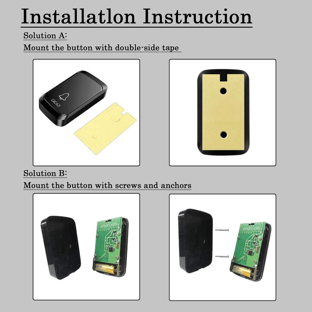 Wireless Doorbell, Waterproof Door bell Chime Operating at Over 1000 Feet with 4 Volume Levels, 58 Melodies (Black)