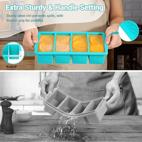 Silicone Soup Freezer Molds with Lids - 1-Cup Reusable Ice Cube Trays for Meal Prep, Food Storage, and Portion Control - 250mL and 125mL Containers, 2-Pack Set