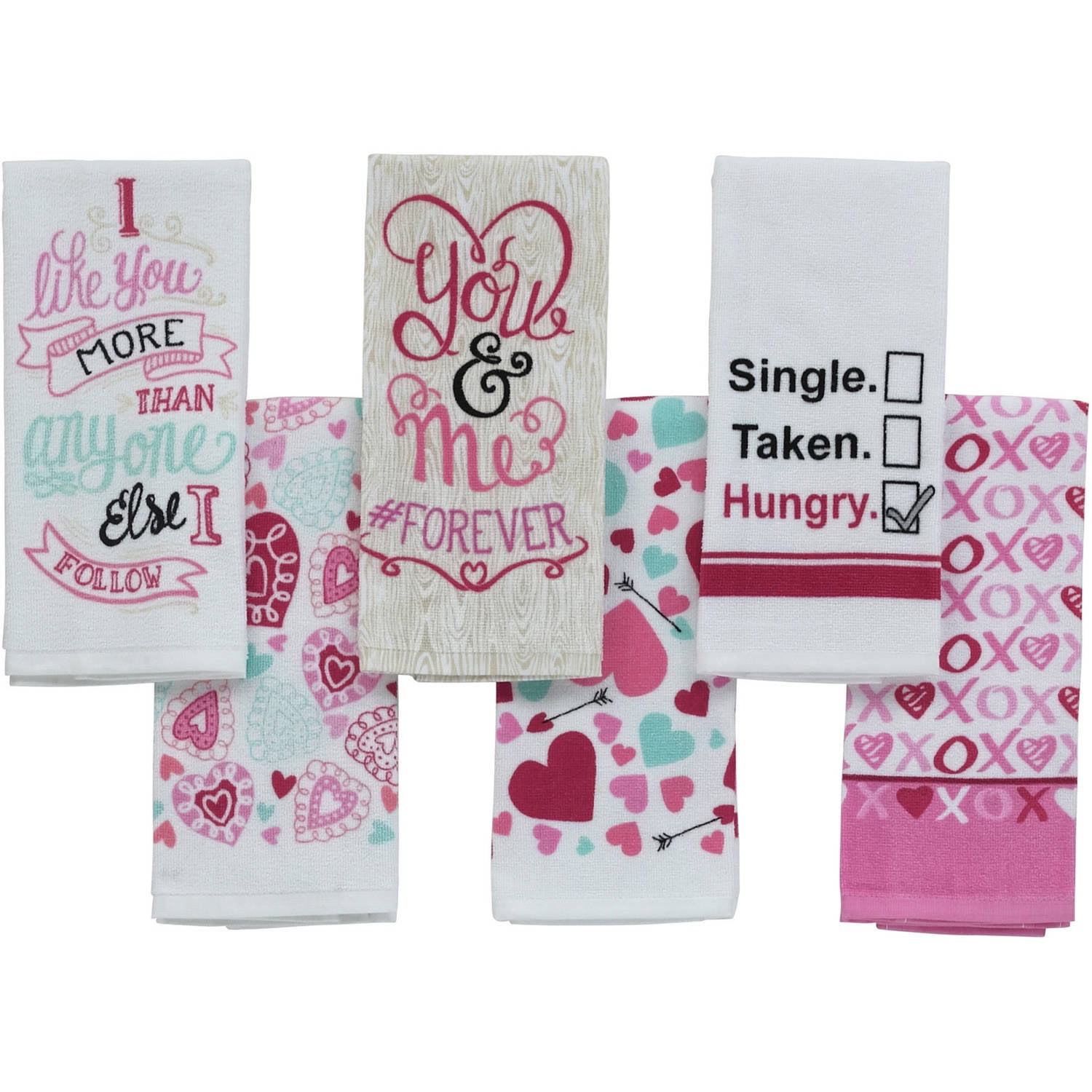 Valentine Love Clothesline Embroidered Waffle Kitchen Towel - Pick towel color --Free Shipping