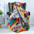 thumbnail image 4 of Paris Soft Flannel Fleece Throw Blanket, Contemporary Design Outline Eiffel Tower Swirling Lines Art Paint Strokes Print, Cozy Plush for Indoor and Outdoor Use, 50" x 60", Black and Red, by Ambesonne, 4 of 5