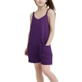 thumbnail image 4 of ZACPNCV Girls Sleeveless Jumpsuits V Neck Spaghetti Strap Romper Shorts with Pockets Casual Stretchy Short Overalls for Kids Purple 9-10 Years, 4 of 9