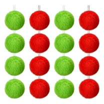 16pcs Green Furry Christmas Ornaments Set - Soft Plush Pom Pom Hanging Decor with Red Accents, Cute Holiday Craft Decorations for Home, Party & Christmas Tree Displays, 2.36in, D