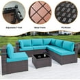 thumbnail image 6 of Kullavik 7 Pieces Outdoor Patio Furniture Set Sectional Rattan Wicker Furniture Sofa Set Patio Conversation Set with Tempered Glass Table and Seat Cushion,Blue, 6 of 8