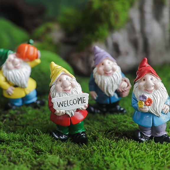KGJQ Mini Gnomes Figurine, Resin Welcome Gnome Garden Statue, Small Dwarf Ornament for Fairy Garden, Flower Pot, Home Decor