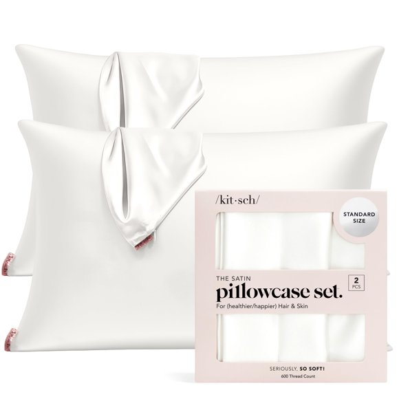 Kitsch Satin Pillowcase with Zipper for Hair & Skin, Softer Than Silk Pillow Cases Queen Size Set of 2, Wrinkle-Free, Smooth and