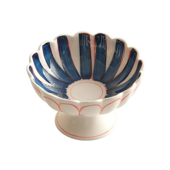 Ceramic Decorative Bowls Fruit Bowl for Kitchen Counter, Elegant Wavy Edge Centerpiece Bowls for Home Decor(Dark Blue)