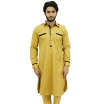 Atasi Men's Pathani Style Punjabi Shirt Ethnic Yellow Long Casual Kurta-Small