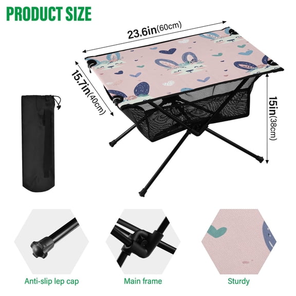 BZSMCE Camping Tables Simple Folding Table Bunny Blossoms Pattern Size:23.6*15.7in