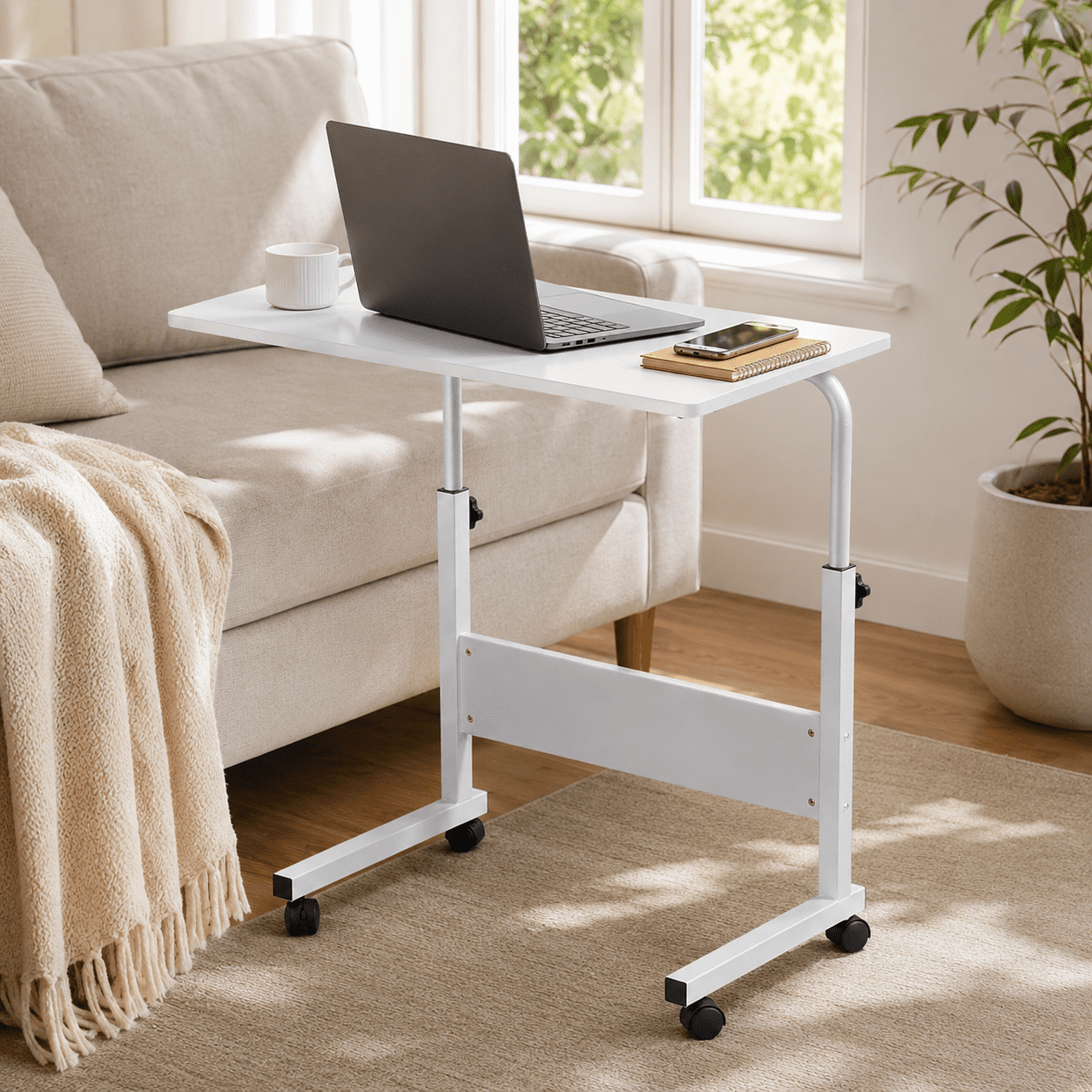 Alvantor Rolling Laptop Table, Height Adjustable, Removable Design, Wheels and Baffle Panel, White, Large, 31.5 x 15.75 in