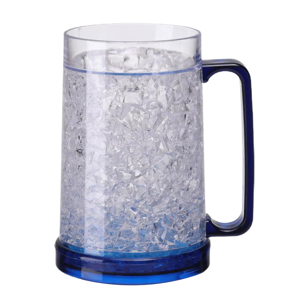 Kocent Freeze Beer Pint Glasses 2 16oz Double Wall Plastic Cup Freezer Gel  Blue