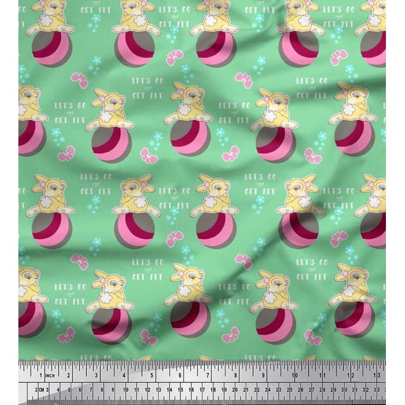 Soimoi Cotton Duck Fabric Text,Ball & Bunny Kids Decor Fabric Printed Yard 42 Inch Wide