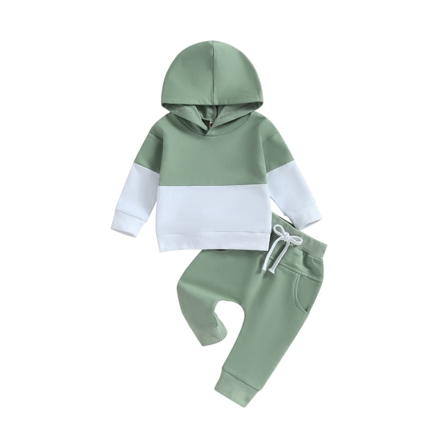 Gupgi 2pcs Baby Boys Fall Tracksuits Contrast Colors Hooded Sweatshirt Elastic Waits Long Pants