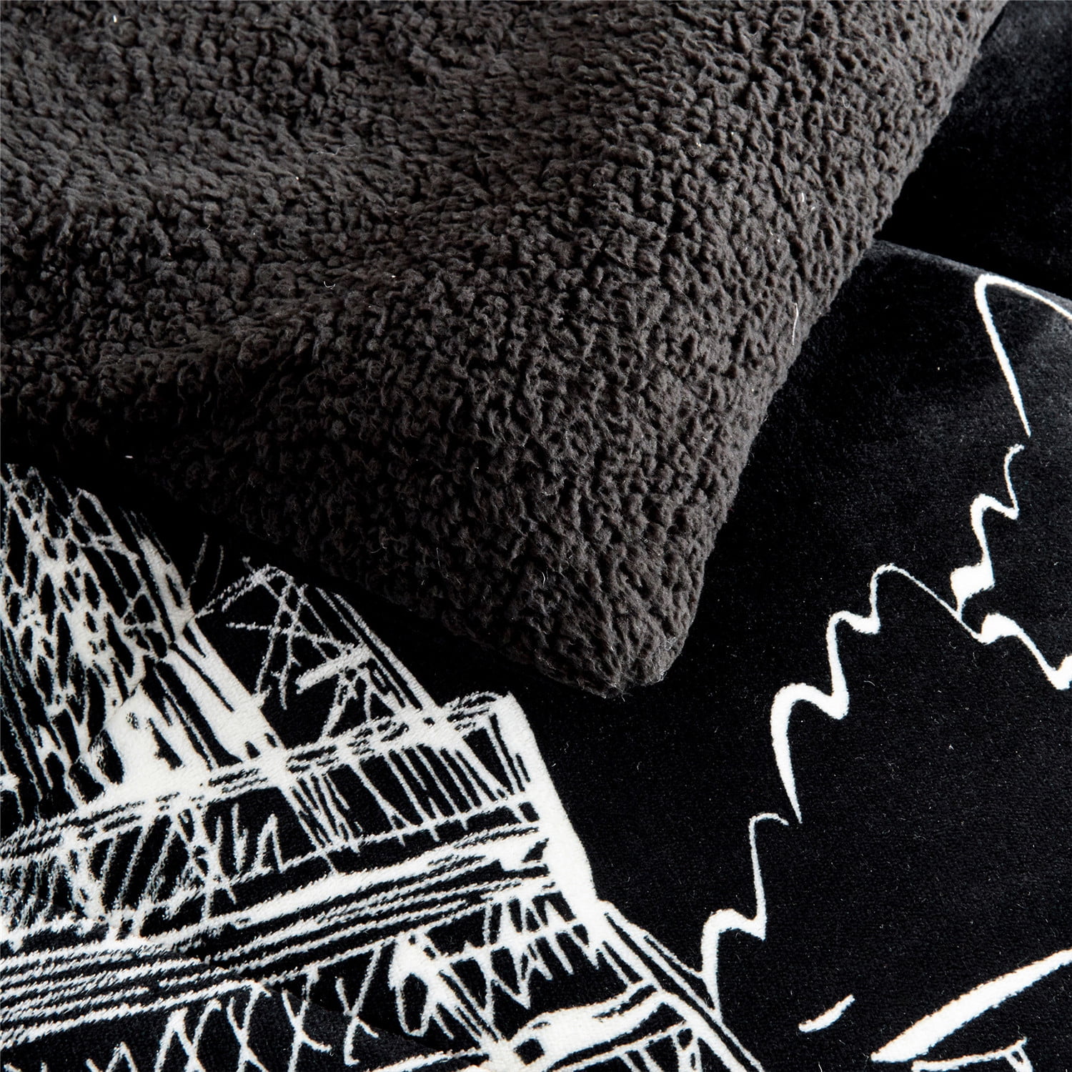 JML Plush Sherpa Bed Blanket, Fluffy & Soft, Reversible, Thick, King 79"x91",Black Tower