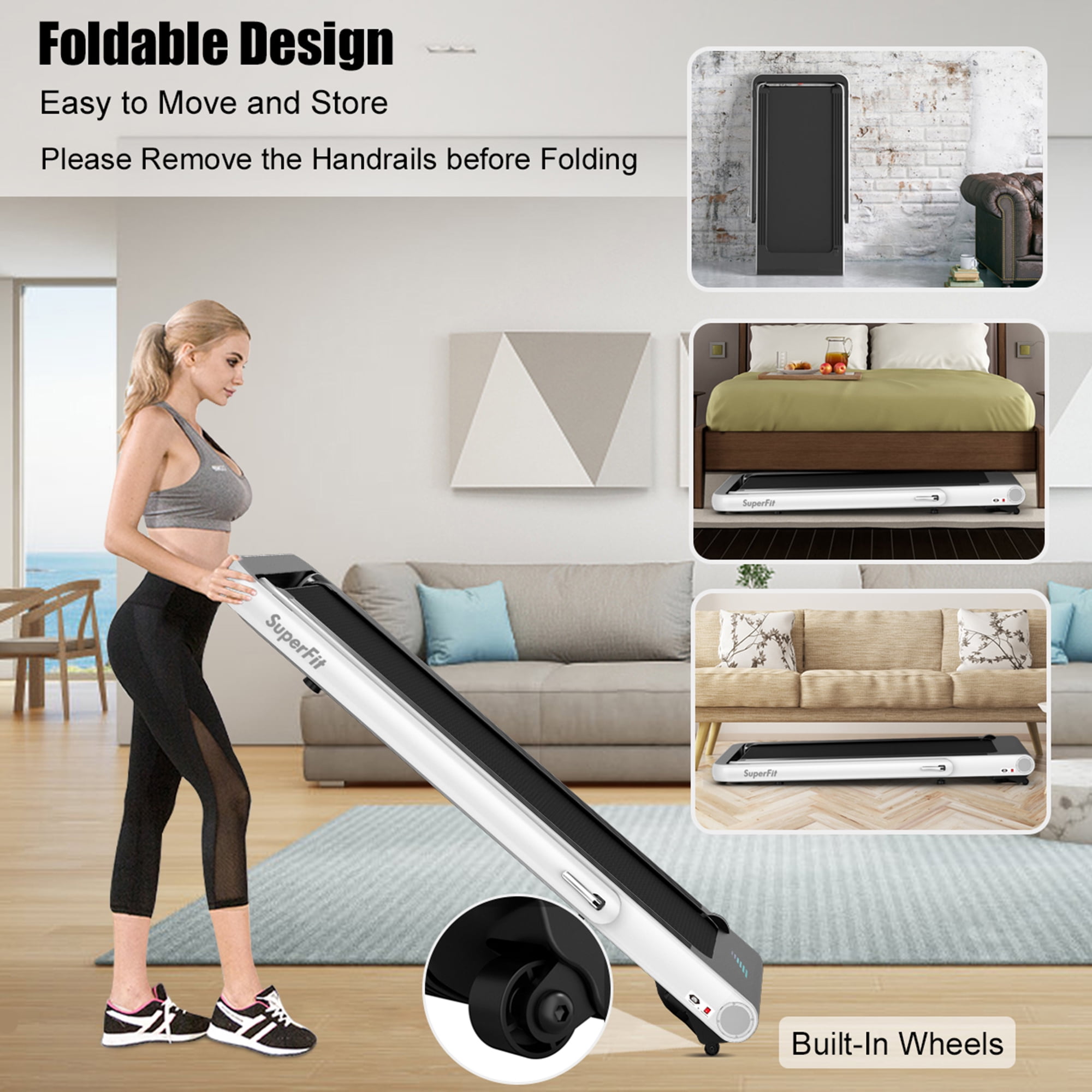 Gymax 2 in 1 Folding Treadmill  4.75HP Running Machine w/ APP & Remote Control White