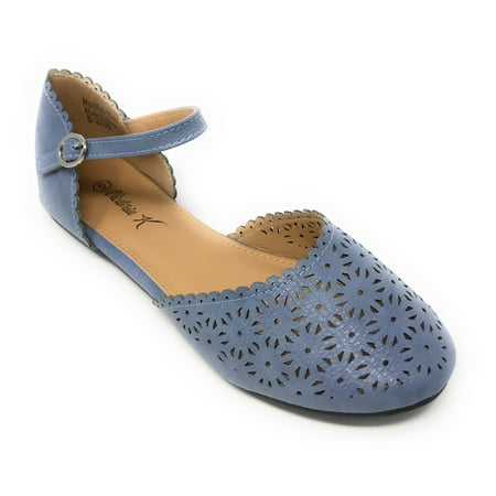 Daisy Bridal Shoes - Victoria K Women's Daisy Cut Out Ankle Strap Ballerina Flats
