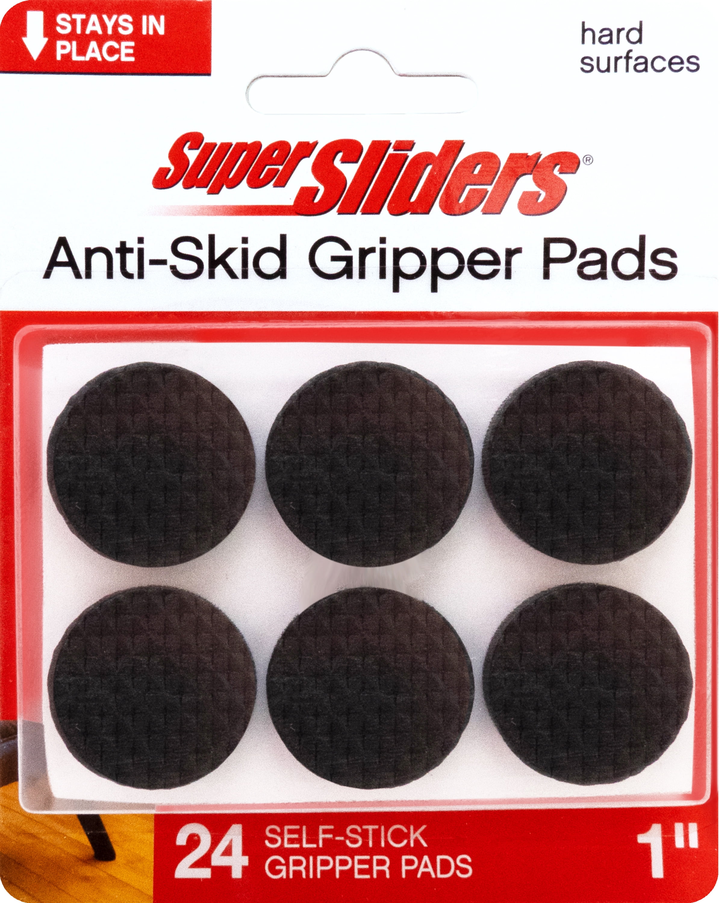 Super Sliders 1-Inch Peel and Stick Non-Slip Rubber Gripper Pads for Furniture, 24 pack, Black