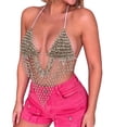 thumbnail image 2 of Miqool Women's Glitter Rhinestone Sequin Halter Tops Backless Sleeveless V Neck Asymmetrical Dance Bikini Bra Top Festival Rave Party Crop Tops, 2 of 6