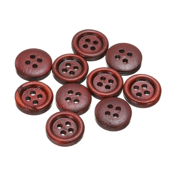 Uxcell 10pcs 20L Wooden Sewing Button 1/2"(12.5mm) 4 Holes Wood Round Craft Replacement Buttons for Clothing DIY Crafts Decoration, Red Brown