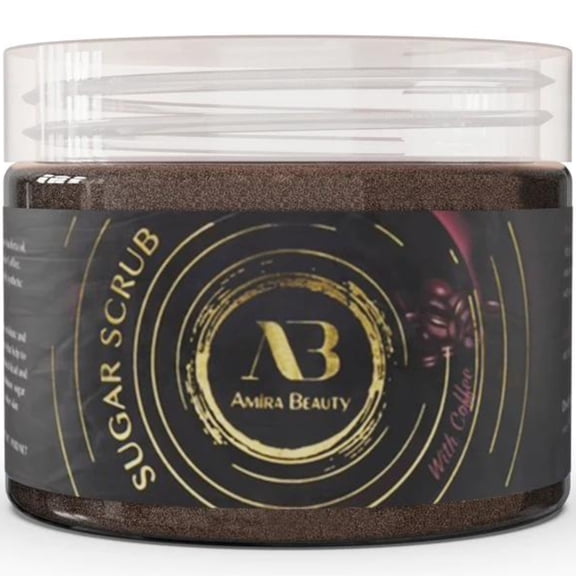 Amira Beauty Exfoliating Coffee Sugar Body Scrub - Moisturizing, Exfoliating - Reduces Stretch Marks, Cellulite - Restores Elasticity and Hydration 14oz