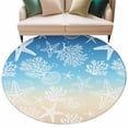 thumbnail image 2 of Marine Life Round Living Room Rugs 8 ft, Starfish Coral Shell Gradient Blue Brown Ocean Washable Large Area Rug with Non-Slip Sturdy Edge Binding Round Carpet for Dining Room Kitchen Office, 2 of 9