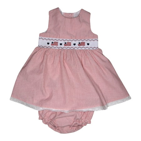 

Good Lad Newborn/Infant Girls Red Seersucker July 4th Smocked Dress with Matching Panty