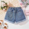 thumbnail image 4 of KPOPLK 6-16Y Girls Jean Shorts Cute Elastic Waist Denim Shorts for Teen Straight Leg Y2K Streetwear,Dark Blue,Size 10-11 Years, 4 of 5