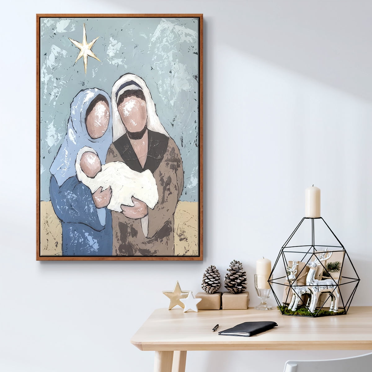 A Silent Night I - Framed Gallery Wrapped Holiday Canvas - 25 x 37 - Rosewood Frame
