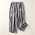thumbnail image 5 of Cagogo Womens Plus Size Wide Leg Flowy Casual Ankle Pants Elastic Waist Loose Floral Trousers for Party Beach Work, Gray L, 5 of 5
