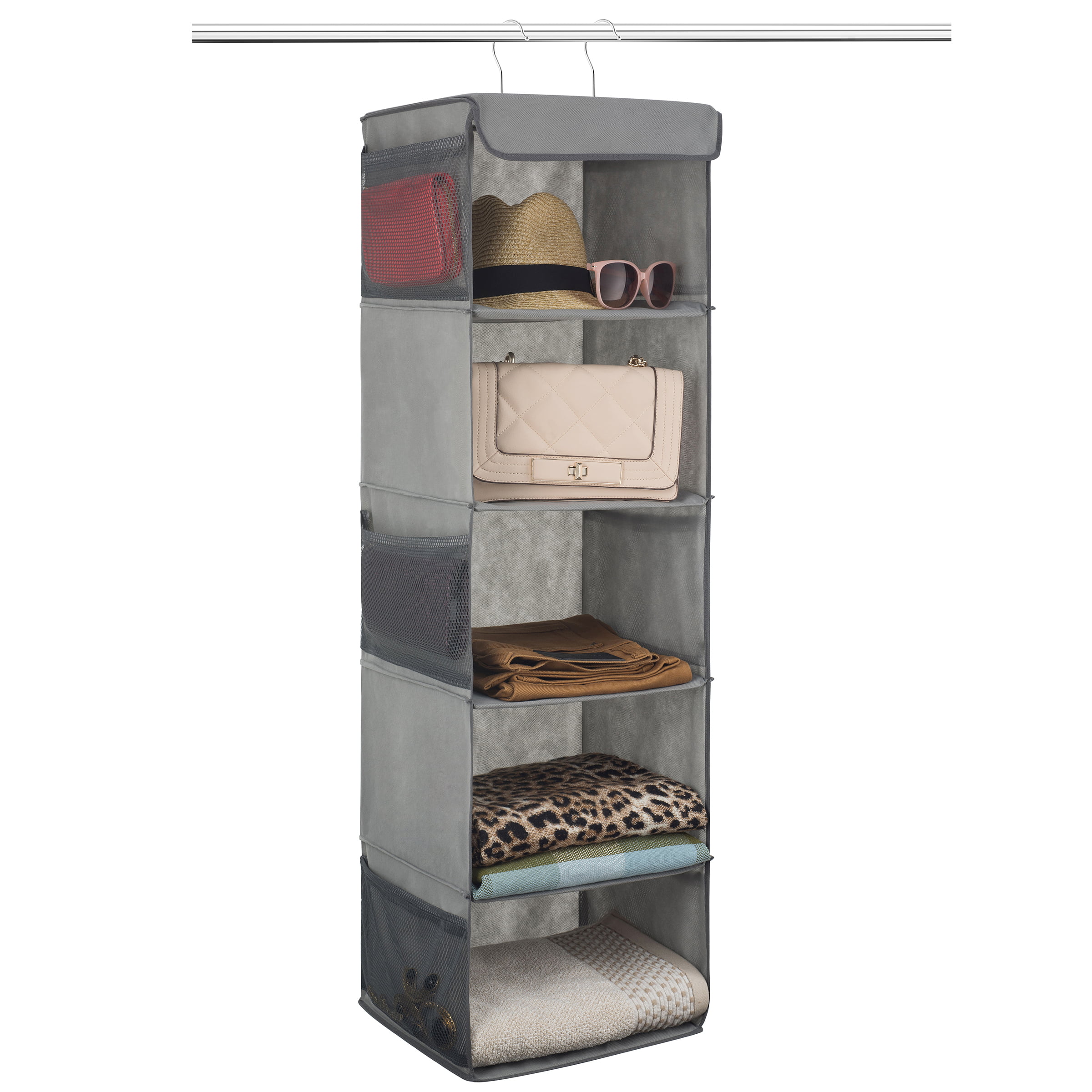 Entryway Hallway Hooks Included Charcoal Gray//Black Mudroom Textured Print mDesign Soft Fabric Over the Door Hanging Storage Organizer with 3 Large Pockets for Closets in Bedrooms