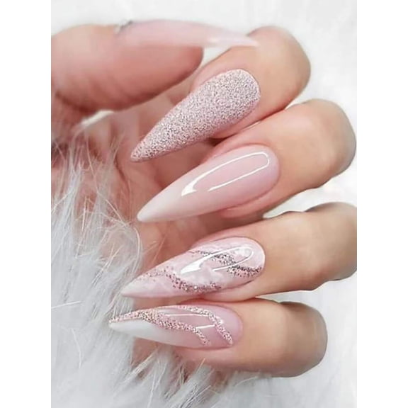 Extra Long Stiletto Press-On Nails Multicolor Glitter Swirl Design 24pcs