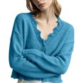 thumbnail image 2 of Ndbuld Top for Women Women Solid Color Long Sleeve V Neck Button Down Knit Cardigan Top,Sky Blue,Free Size, 2 of 5