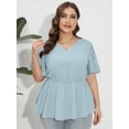 thumbnail image 5 of SHOWMALL Women Plus Blouses Casual Peplum Summer Lace Short Bell Sleeve Tops Dressy Light Blue 2X Cinched Waisted Chiffon Work Blouse, 5 of 7