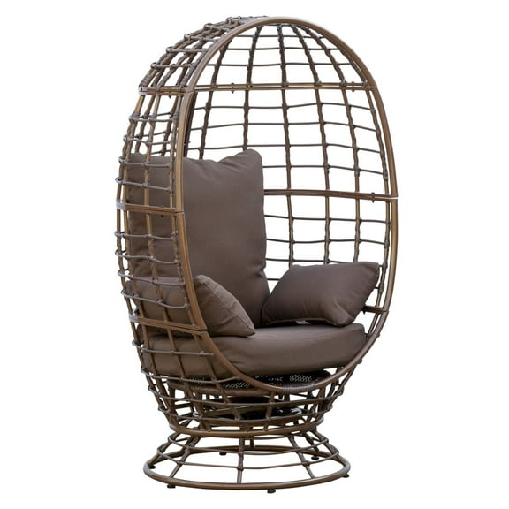 Wicker Egg Chair 360° Swivel Outdoor Indoor Boho Seat with Cushions - Brown