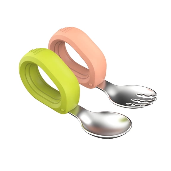 ACDANC Baby Self-Feeding Training Spoon and Fork Set, BPA-Free Silicone