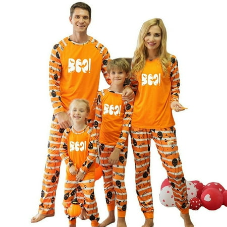 

FNNMNNR Halloween Family Matching Pajama Sets Funny Halloween Pumpkin Sleepwear for Adults Kid Holiday PJs Sets