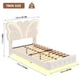 thumbnail image 2 of Homfa Twin Size Velvet Upholstered Bed with LED Lights, Floating Platform Bed Frame with Butterfly Crystal Button Tufted Headboard, Beige, 2 of 7