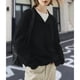 thumbnail image 5 of Suéteres de Punto Grueso con Cuello en V para Mujer, Estilo Casual, Cálidos y con Cuello. Negro S, 5 of 9