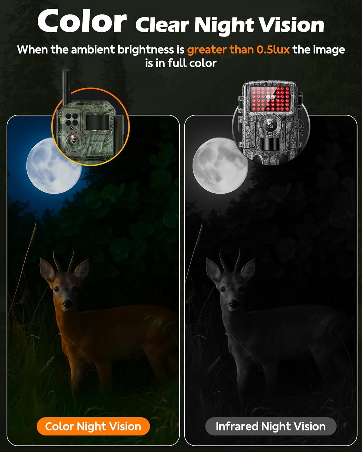CAMPARK 2 pack Cellular Trail Camera Solar Panel 1080P Game Deer Cameras Built-in 4G LTE SIM Card, Cloud Storage Night Vision Hunting Cam