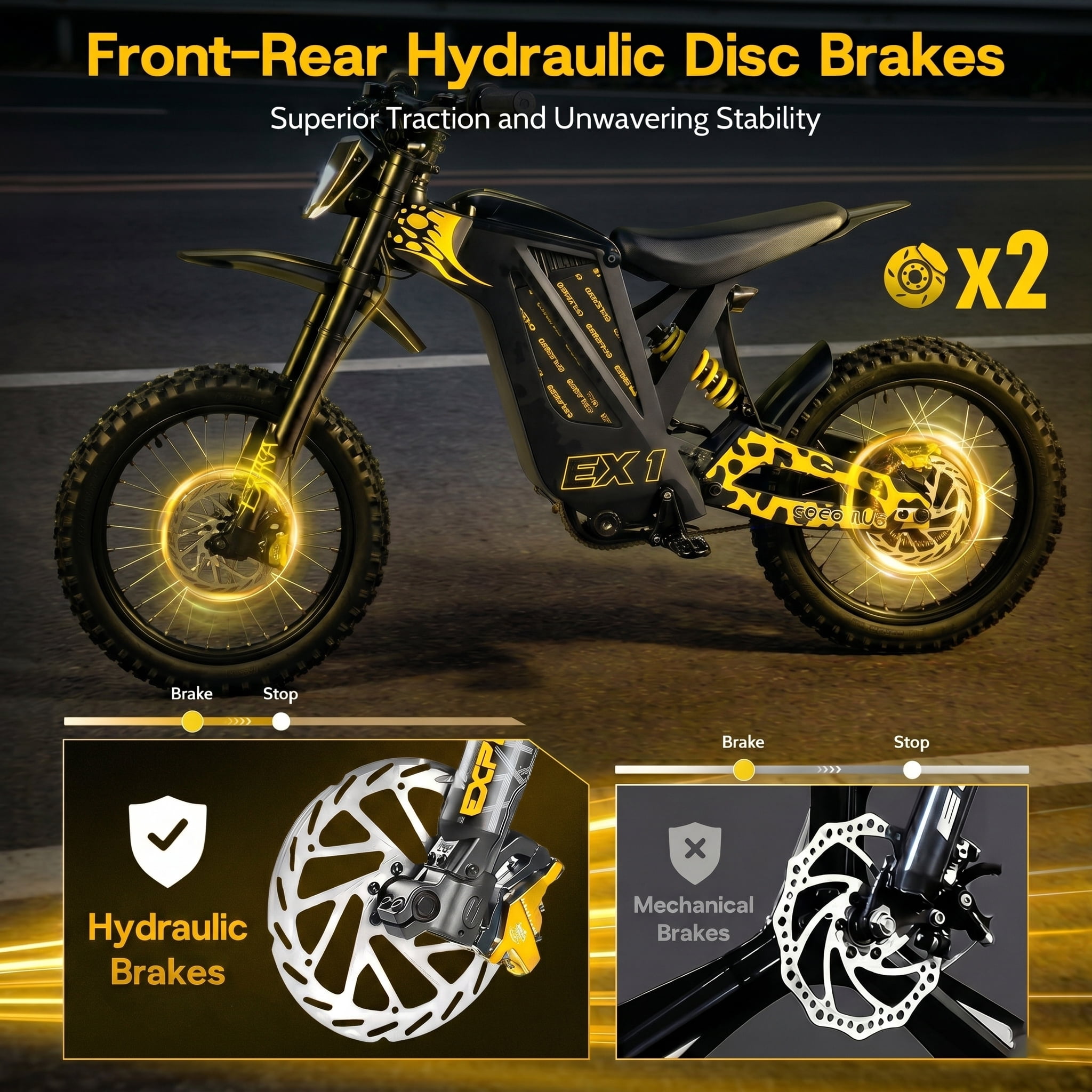 EOEOTWO EX1 Adult Off-Road Electric Bike, 3000W Motor & 40MPH Top Speed, 48V 25Ah Battery for 50-Mile Range, Dual Shock Dirt Bike with 17" Tires & Hydraulic Brakes UL 2849